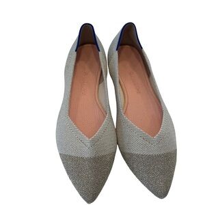 Rothy’s The Point Diamond Metallic Flats Cream Platinum Size 10 NEW